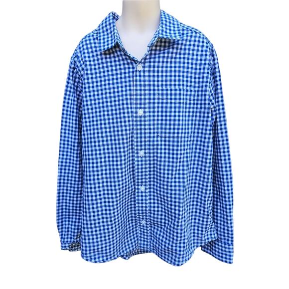 The Children's Place Boys Button Up Shirt, SIze 10/12, Blue and White Checke - Picture 1 of 8